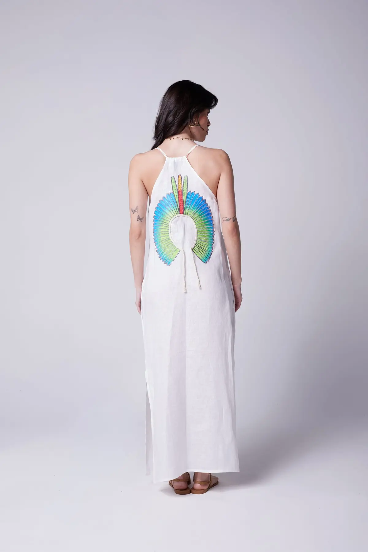 Vestido Alça Cocar Linho