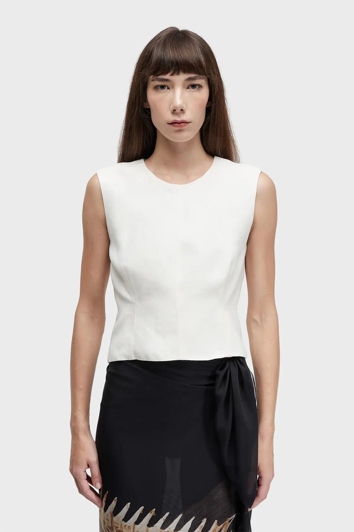 Blusa Sleeveless Pespontos Linho