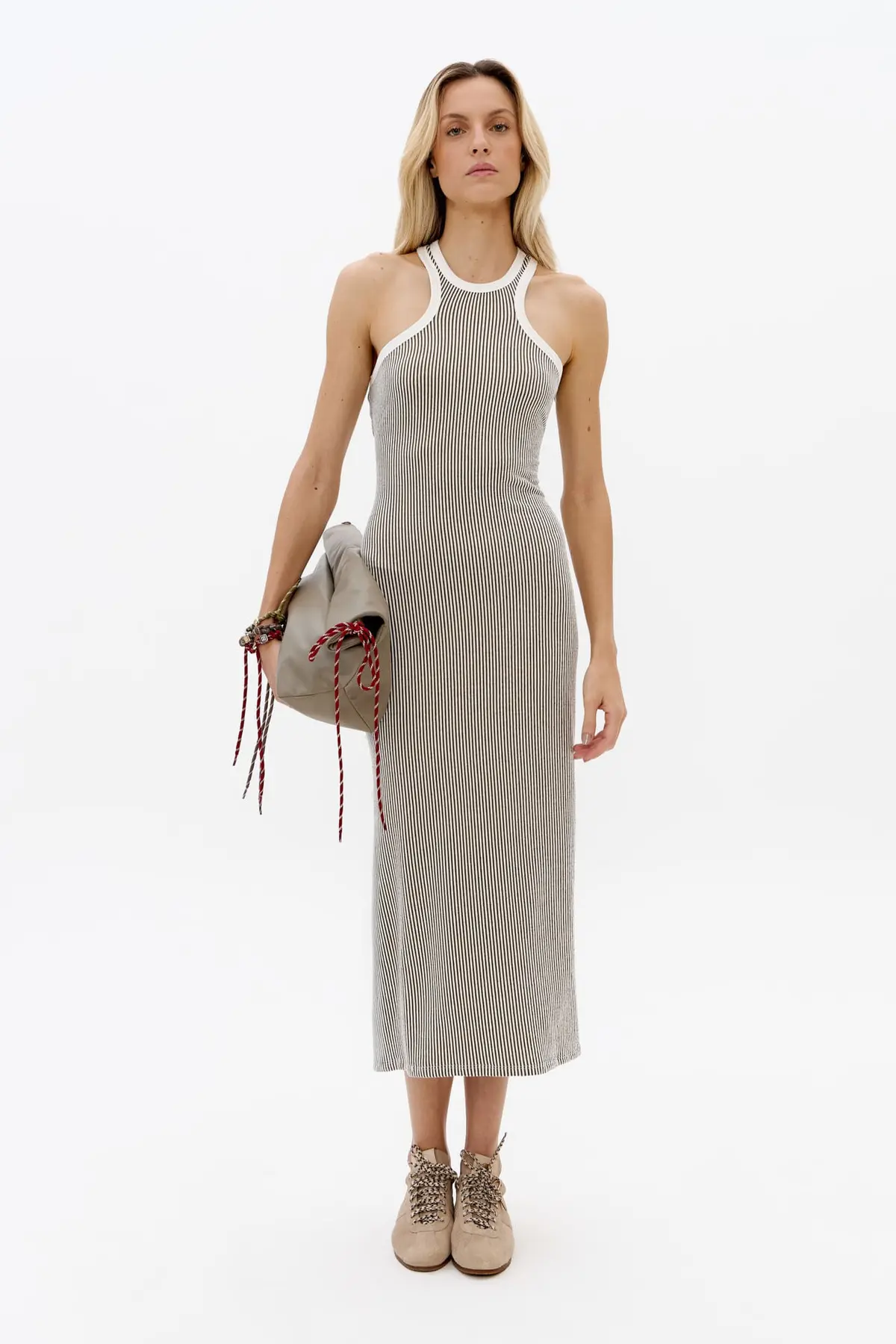 Vestido Midi sem Manga com Linho