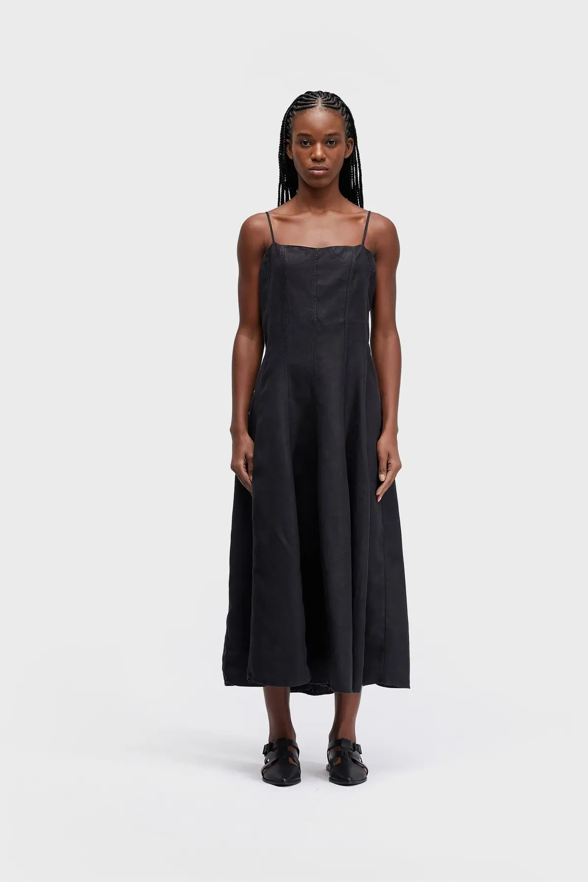 Vestido Alças Pespontos Linho