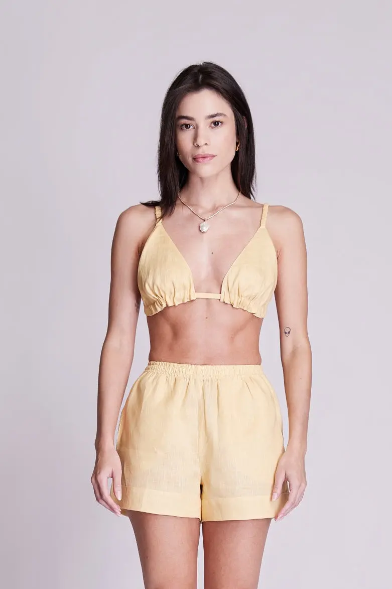 Top Cortininha Linho Amarelo