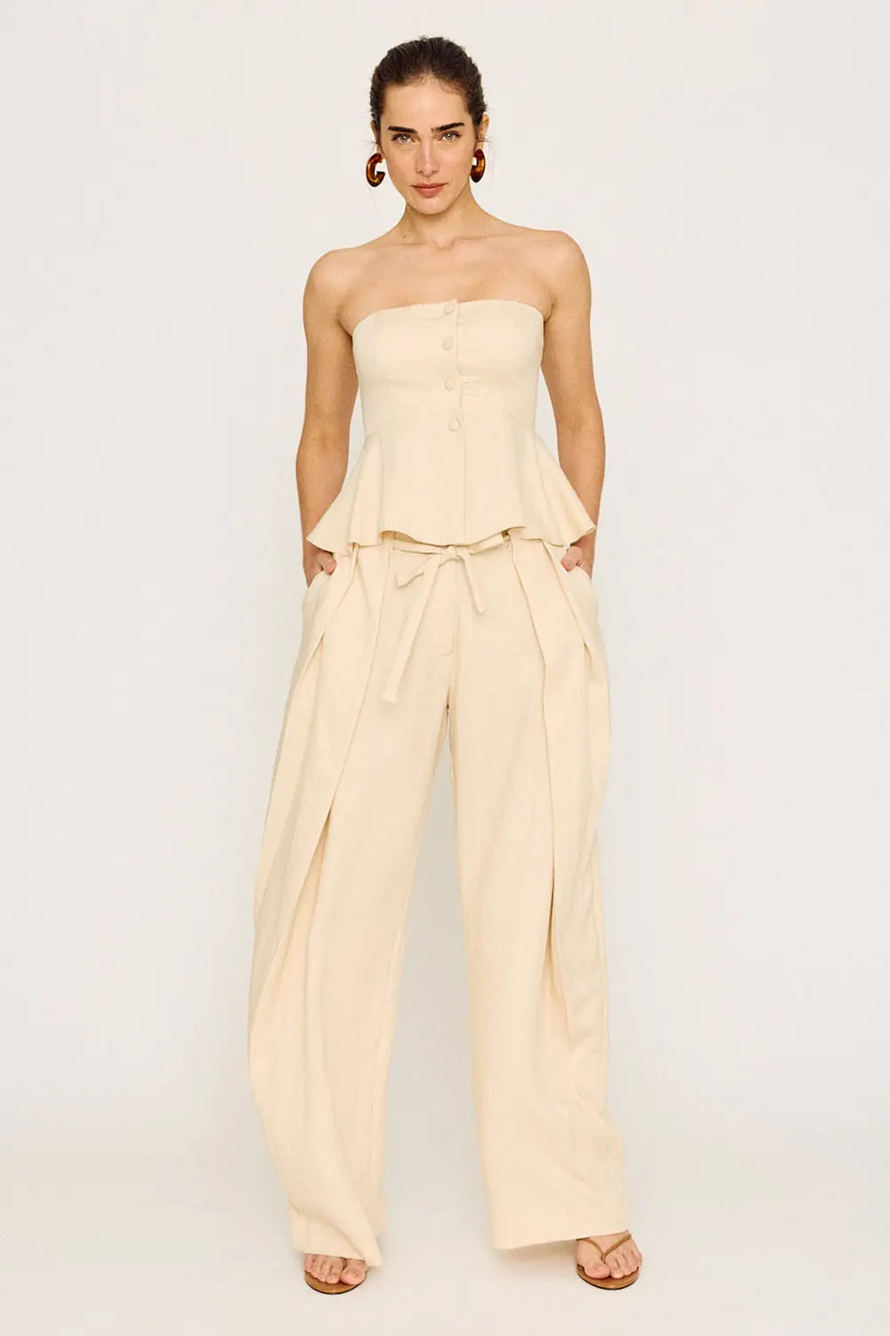Calça Wide Leg com Cinto Nayara de Linho
