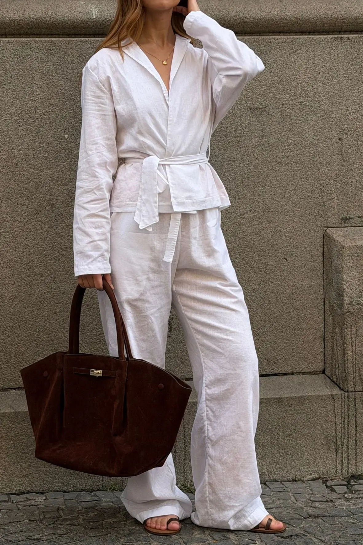 Calça Wide Leg de Linho