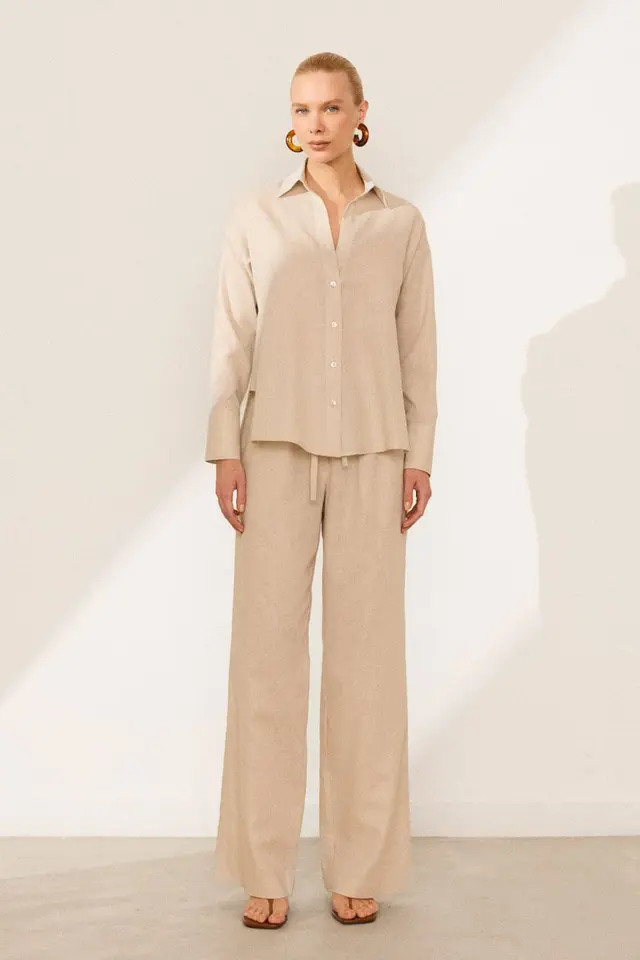 Calça Wide Leg com Amarração Stella de Linho