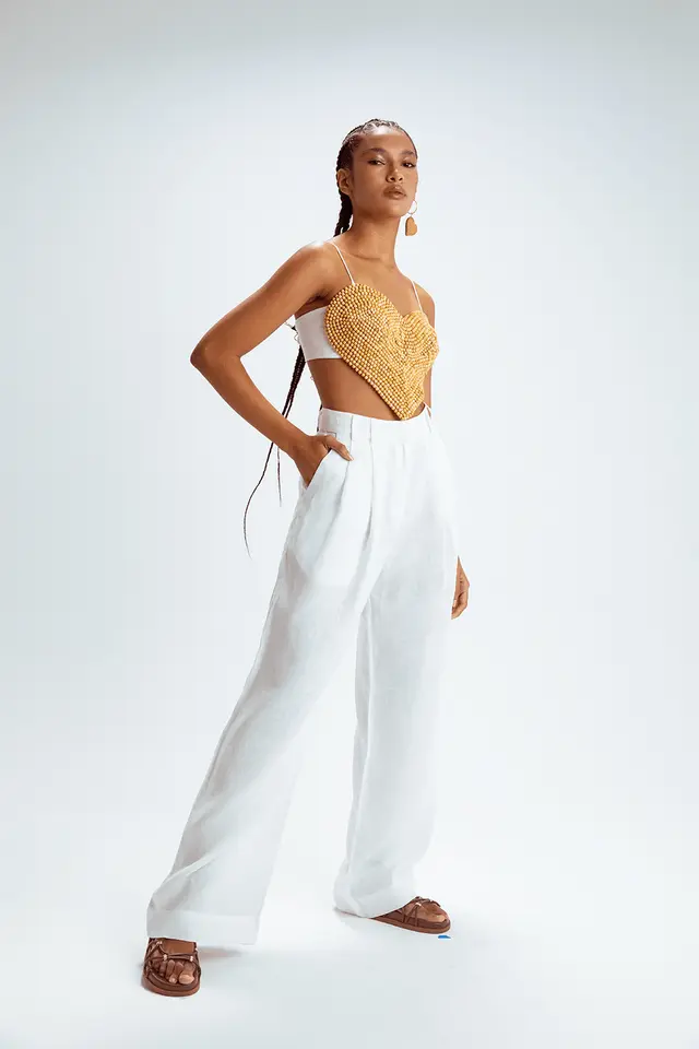 Calça Linho Off-White Coração