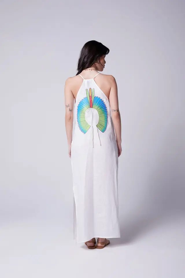 Vestido Alça Cocar Linho