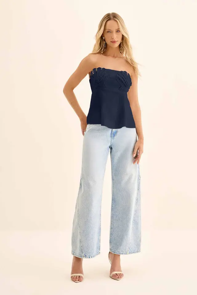 Blusa sem Alças com Linho