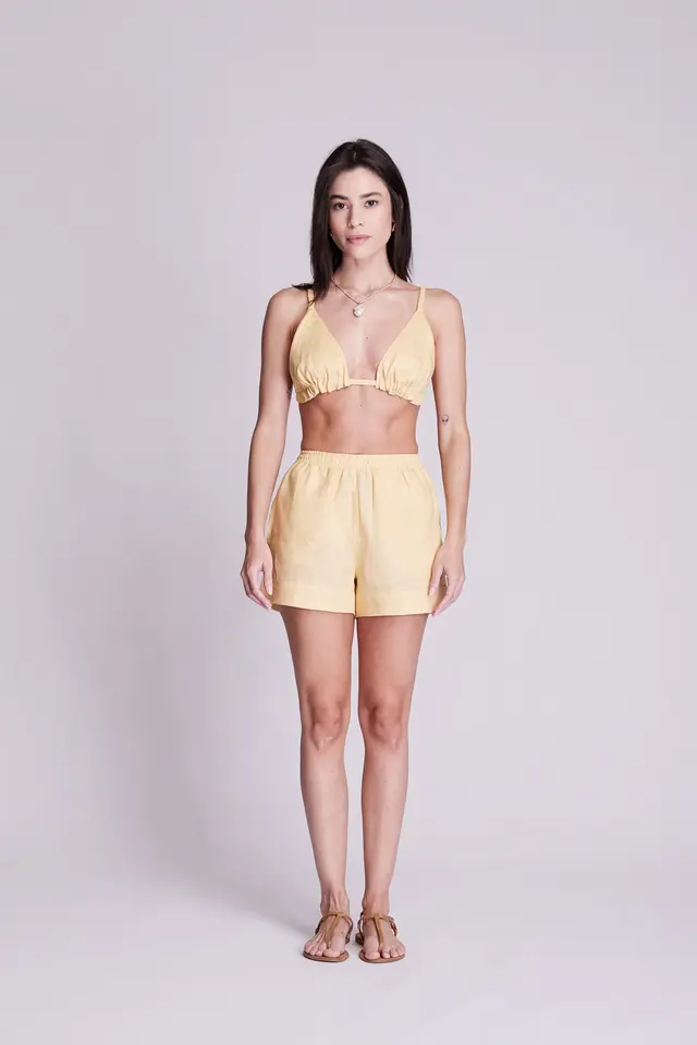 Shorts Cocar Linho Amarelo