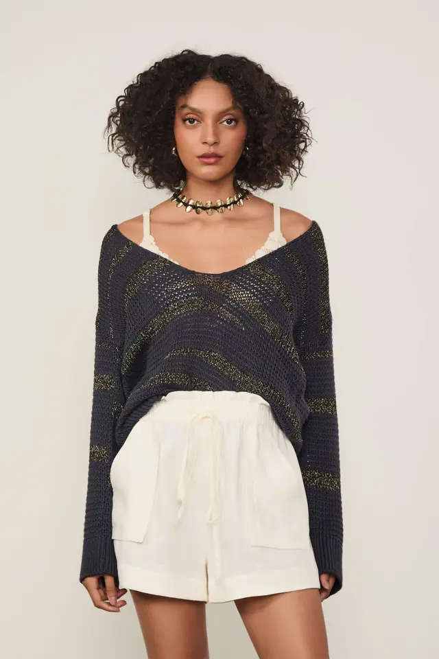Short de Linho com Cós de Elástico com Bolsos Off-White
