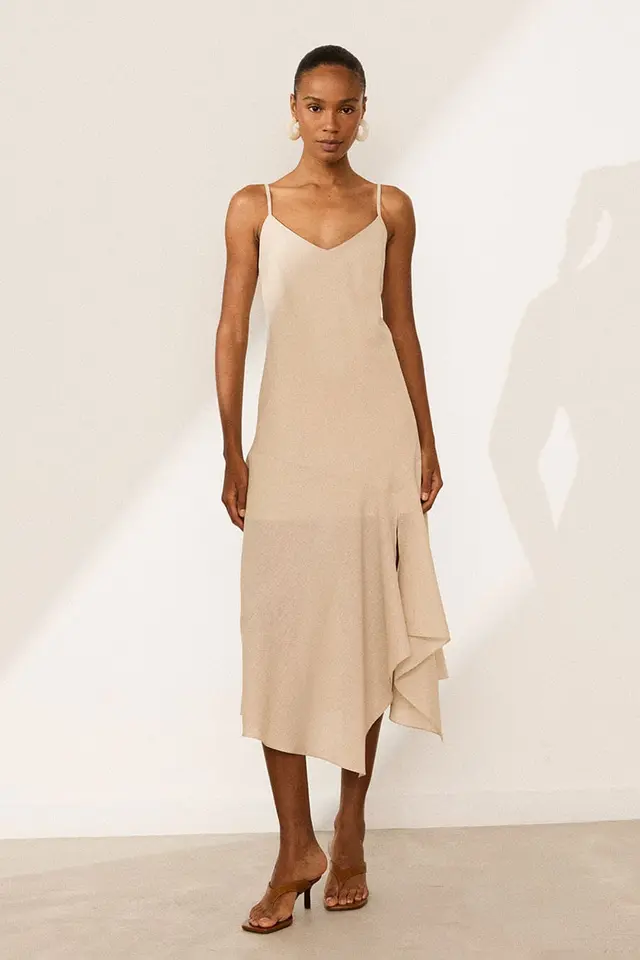 Vestido Midi com Fenda Serena de Linho
